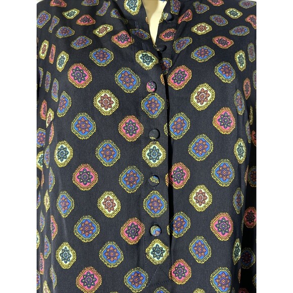 J. Crew Factory Ruffle Neck Multi Medallion Floral Fabric Button Dress Size 2 - Picture 4 of 9